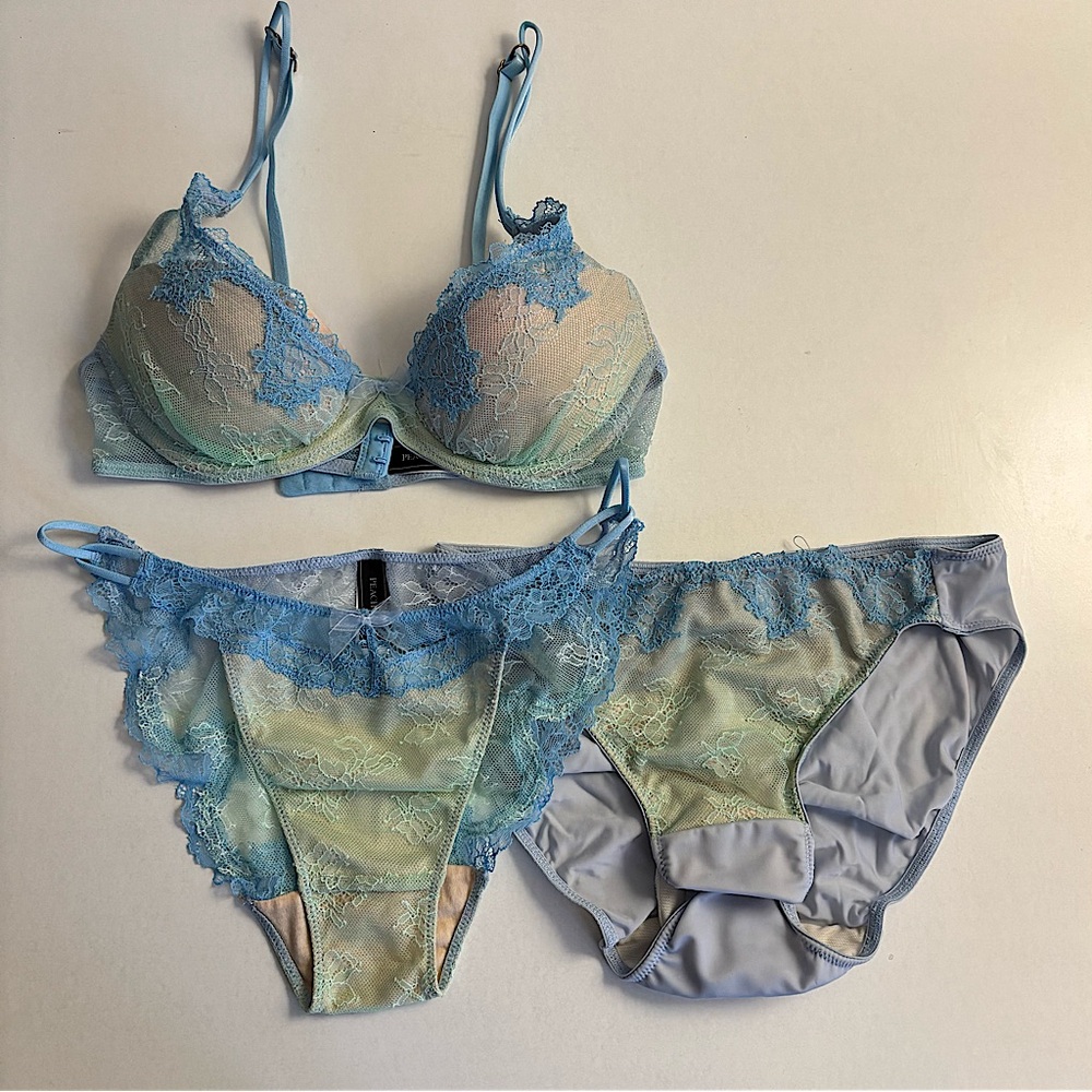 Peach John Light Blue Lace Bra, Underwear, Sanitary Shorts Set